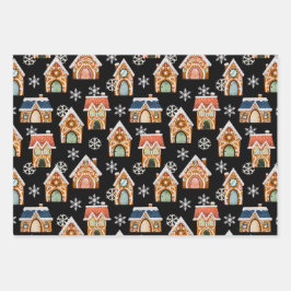 Schattigee Kerst Gingerbread Cookies Sneeuwvlokken Inpakpapier Vel