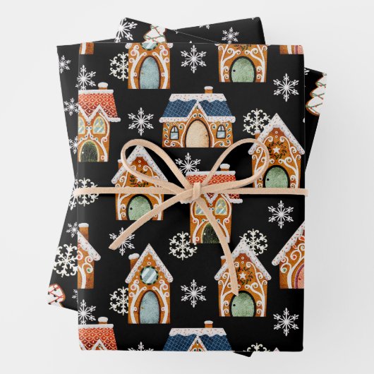 Schattigee Kerst Gingerbread Cookies Sneeuwvlokken Inpakpapier Vel (In situ)