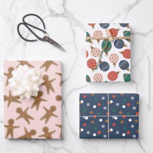 Schattigee Kerst Gingerbread & Ornamenten Patroon Inpakpapier Vel (Voorkant)
