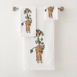 Schattigee kerst Giraffe Holly Garland Bad Handdoek