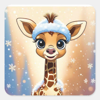 Schattigee Kerst Giraffe in Beanie Pet MIJN EIGEN Vierkante Sticker
