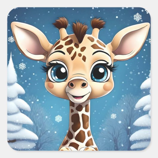 Schattigee Kerst Giraffe MIJN EIGEN KUNST Kerstmis Vierkante Sticker (Voorkant)
