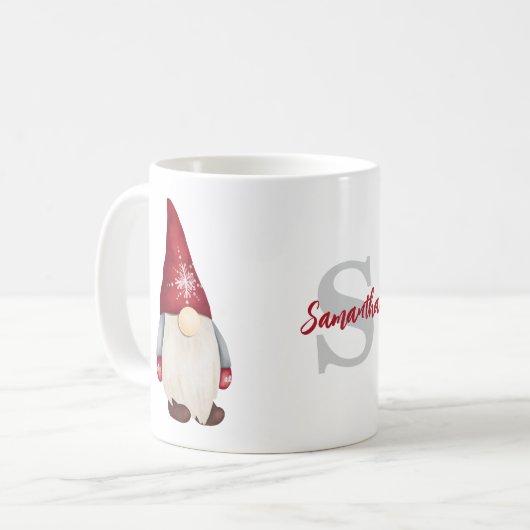Schattigee Kerst Gnome Monogram Naam Koffiemok (Voorkant links)