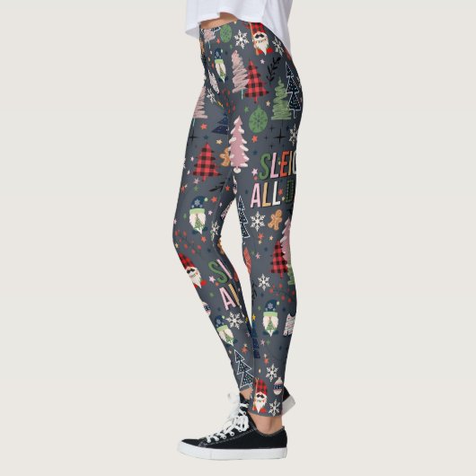 Schattigee Kerst Gnome Sleigh de hele dag Leggings (Links)