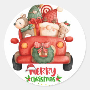 Schattigee Kerst Gnome Waterverf Clipart Ronde Sticker