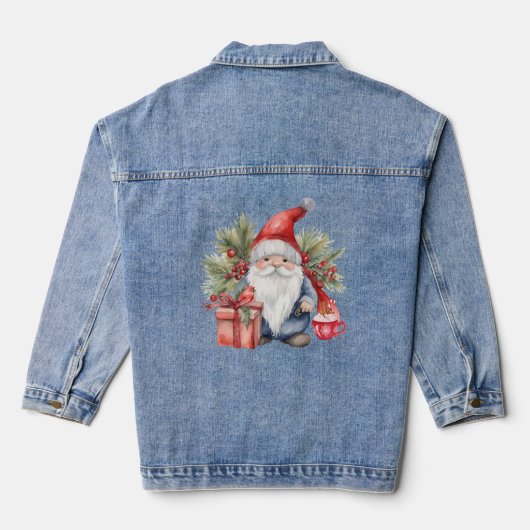 Schattigee Kerst Gnome Waterverf Denim Jacket (Achterkant)