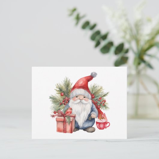 Schattigee Kerst Gnome Waterverf Feestdagenkaart (Staand voorkant)