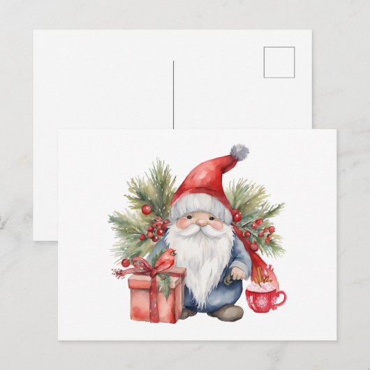 Schattigee Kerst Gnome Waterverf Feestdagenkaart (Voorkant / Achterkant)