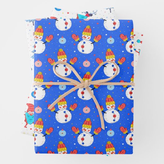 Schattigee kerst grillige sneeuwman Santa rendier Inpakpapier Vel (In situ)