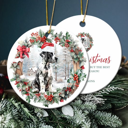 Schattigee kerst grote dene hond puppy Santa hoed Keramisch Ornament