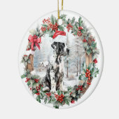 Schattigee kerst grote dene hond puppy Santa hoed Keramisch Ornament (Links)