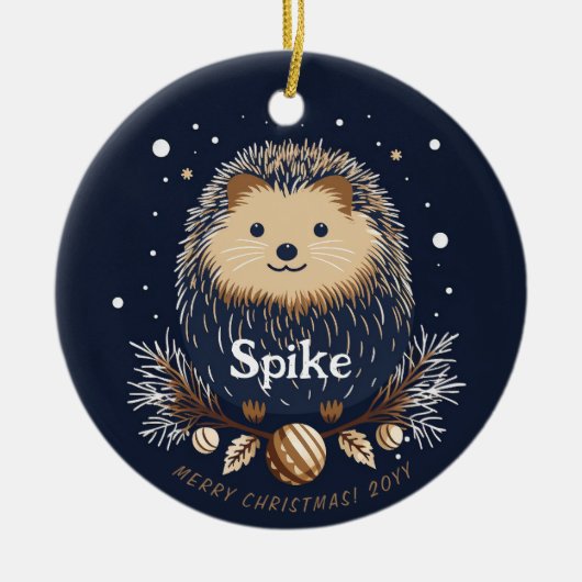 Schattigee Kerst Hedgehog Pet Name Keramisch Ornament (Voorkant)