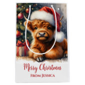 Schattigee kerst Highland Koe Medium Cadeauzakje (Voorkant)