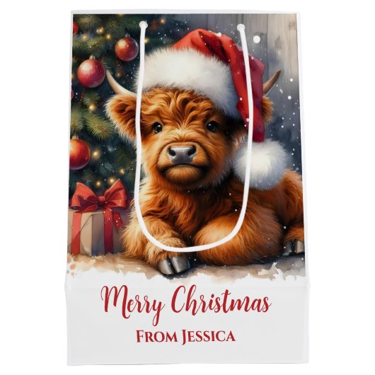 Schattigee kerst Highland Koe Medium Cadeauzakje (Achterkant)