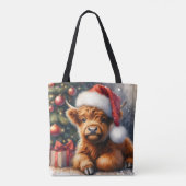 Schattigee kerst Highland Koe Tote Bag (Achterkant)