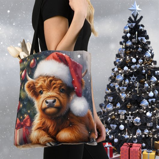 Schattigee kerst Highland Koe Tote Bag