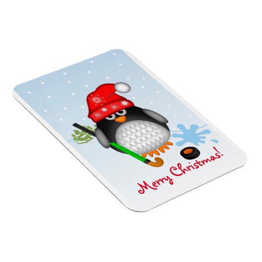 Schattigee Kerst Hockey Penguin & aangepaste tekst Magneet (Rechterzijde)