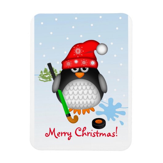 Schattigee Kerst Hockey Penguin & aangepaste tekst Magneet (Verticaal)