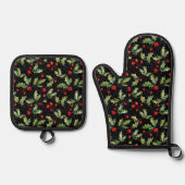 Schattigee kerst Holly Berries Ovenwant & Pannenlap Set (Voorkant)