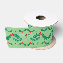 Schattigee Kerst Holly in rood & groen Satijnen Lint