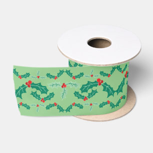 Schattigee Kerst Holly in rood & groen Satijnen Lint