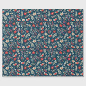 Schattigee Kerst Holly Mistletoe Bloemen Rood Blau Cadeaupapier (Vlak)