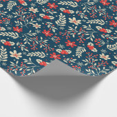 Schattigee Kerst Holly Mistletoe Bloemen Rood Blau Cadeaupapier (Hoek)