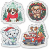 Schattigee Kerst Hond Stickers, Hond Vakantie Stic Sticker (Voorkant)
