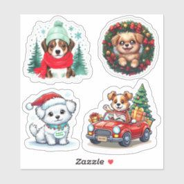 Schattigee Kerst Hond Stickers, Hond Vakantie Stic Sticker