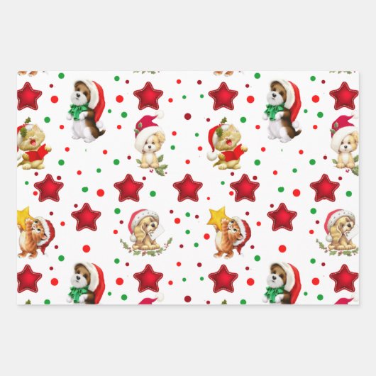 Schattigee Kerst Huisdier Wrapping Papier Bladen Inpakpapier Vel (Voorkant)