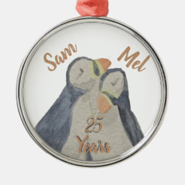 Schattigee Kerst Jubileum Puffins Metalen Ornament