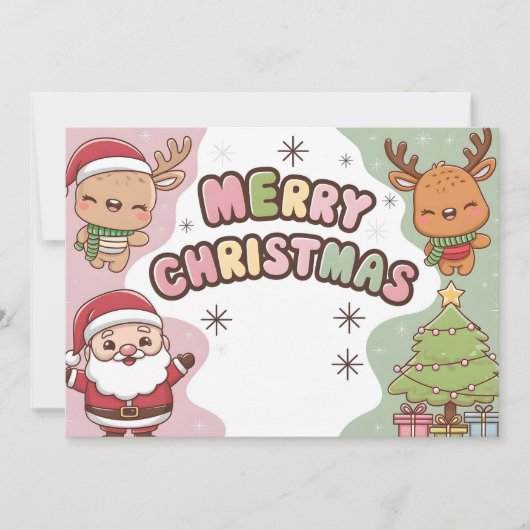 Schattigee kerst Kaart met Santa en Rendier (Voorkant)