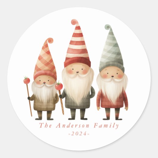Schattigee kerst kabouters ronde Stickers (Voorkant)