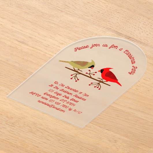 Schattigee Kerst Kardinalen en Rode Bessen Custom Acryl Uitnodigingen (Laagn)