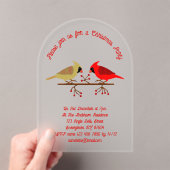 Schattigee Kerst Kardinalen en Rode Bessen Custom Acryl Uitnodigingen (Insitu (Draagbaar))