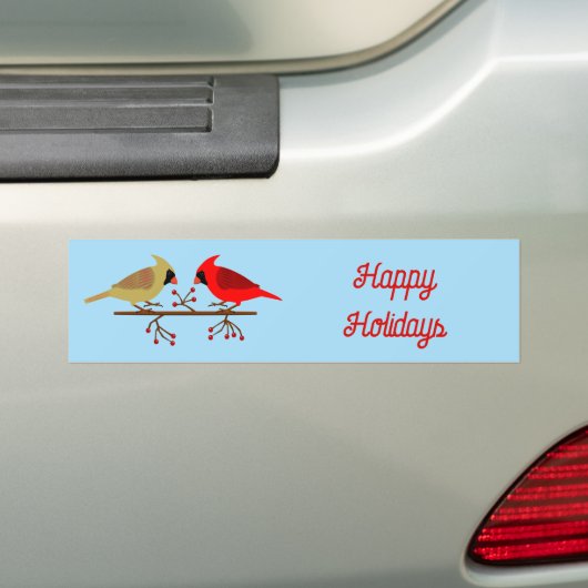 Schattigee Kerst Kardinalen en Rode Bessen Custom Bumpersticker (Op auto)