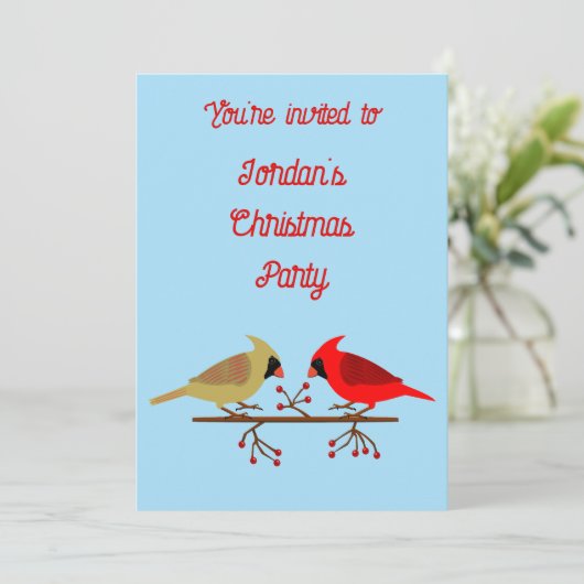 Schattigee Kerst Kardinalen en Rode Bessen Custom Kaart (Staand voorkant)