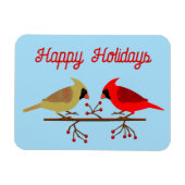 Schattigee Kerst Kardinalen en Rode Bessen Custom Magneet (Horizontaal)