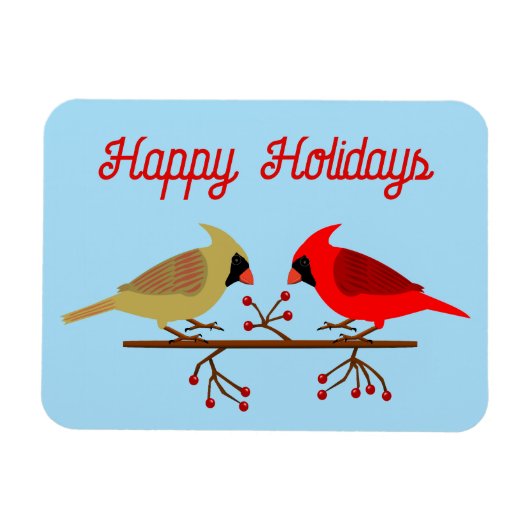 Schattigee Kerst Kardinalen en Rode Bessen Custom Magneet (Horizontaal)