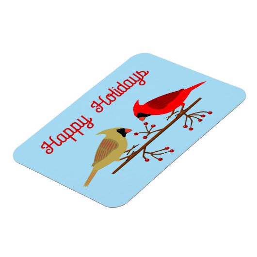 Schattigee Kerst Kardinalen en Rode Bessen Custom Magneet (Linkerzijde)