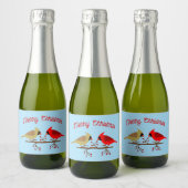 Schattigee Kerst Kardinalen en Rode Bessen Custom Sparkling Wijnetiket (Flessen)