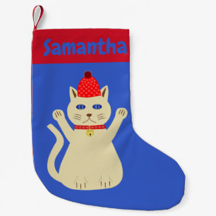 Schattigee kerst kat aangepaste naam kleine kerstsok