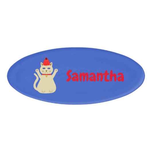 Schattigee kerst kat aangepaste naam naambadge (Voorkant)