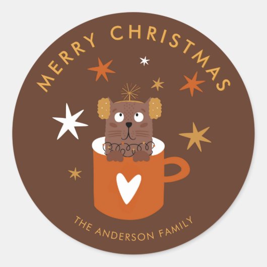 Schattigee Kerst Kat & Cacao Mok Custom Sticker (Voorkant)
