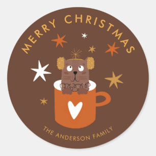 Schattigee Kerst Kat & Cacao Mok Custom Sticker