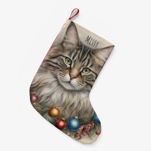 Schattigee Kerst Kat Cadeaus  Maine Coon Kleine Kerstsok (Voorkant (Hangend))