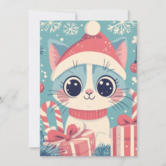 Schattigee Kerst Kat Candy Canes Gifts Kawaii Feestdagenkaart (Voorkant)