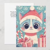 Schattigee Kerst Kat Candy Canes Gifts Kawaii Feestdagenkaart (Voorkant / Achterkant)