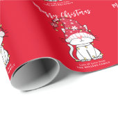 Schattigee Kerst Kat Custom Naam Rood Inpakpapier (Rol Hoek)