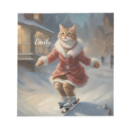 Schattigee kerst kat schaatsen speels notitieblok (Voorkant)